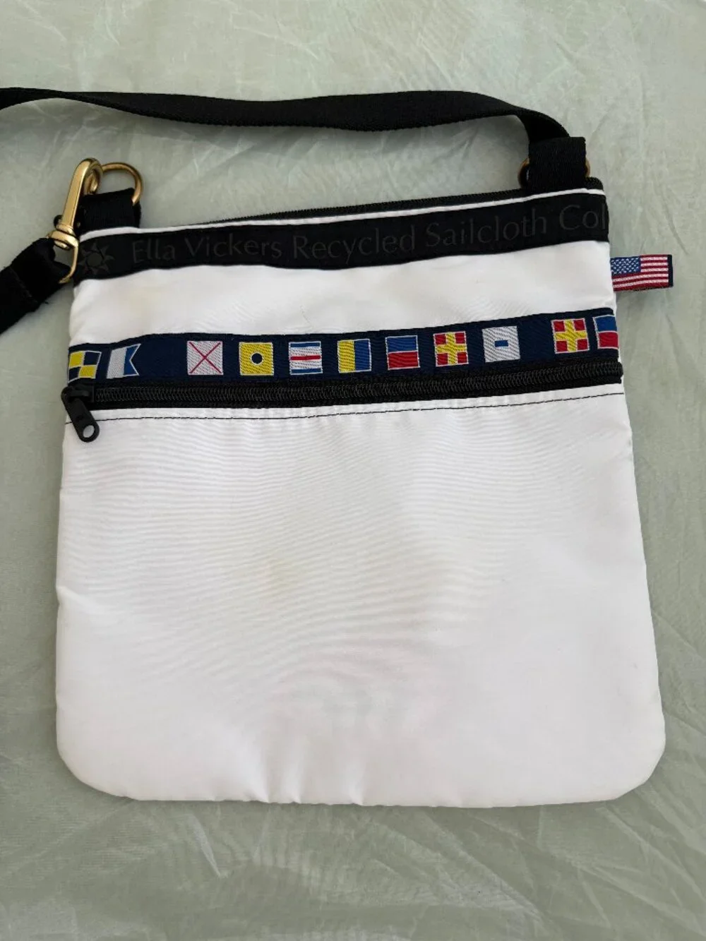 Ella Vickers Recycled Sailcloth Crossbody Bag White Red Star Nautical USA Made